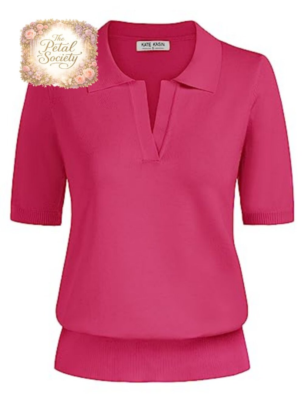 Short Sleeve V Neck Collared Casual Polo Sweater Ribbed Knit Pullover